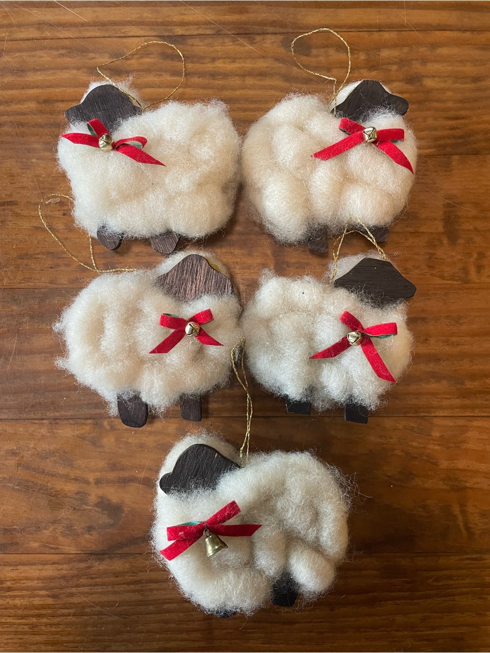 Vintage Handmade Wool & Wooden Sheep Ornament Lot - Home Holiday Decor